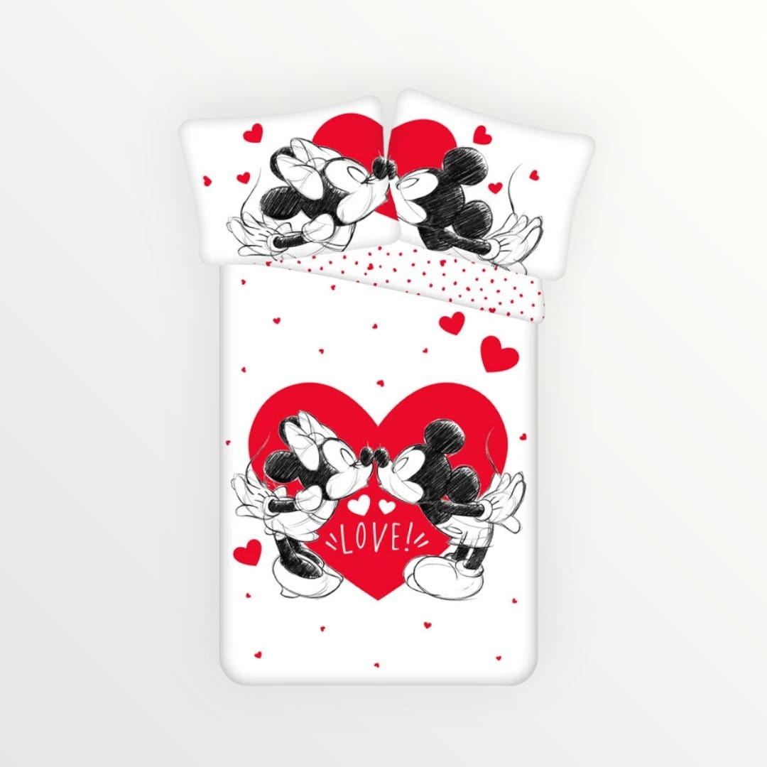 Disney Mickey & Minnie Mouse dekbedovertrek Love Hearts - Eenpersoons - 140 x 200 + 70 x 90 cm - Katoen - Beddengoedparadijs