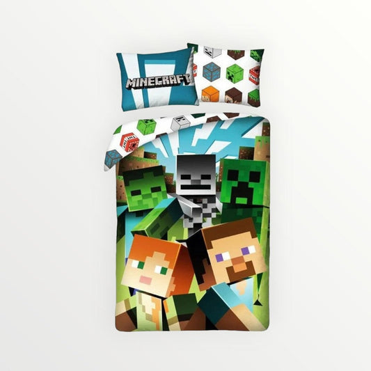 Minecraft dekbedovertrek Block - Eenpersoons - 140 x 200 + 70 x 90 cm - Katoen - Beddengoedparadijs