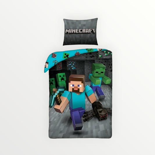 Minecraft dekbedovertrek Mining - Eenpersoons - 140 x 200 + 70 x 90 cm - Katoen - Beddengoedparadijs