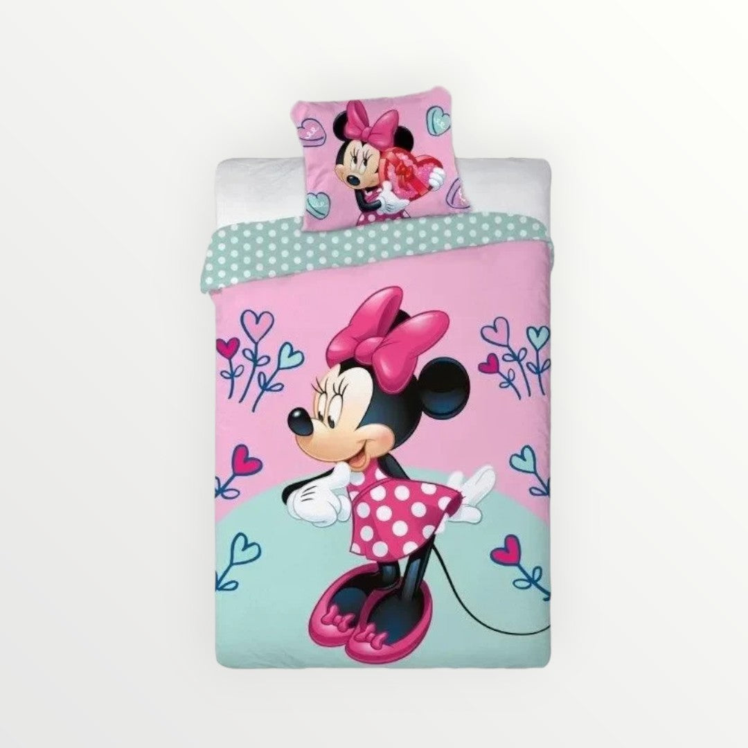 Disney Minnie Mouse dekbedovertrek Flower Heart - katoen - Beddengoedparadijs