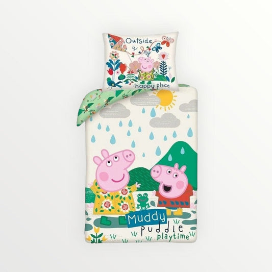 Peppa Pig dekbedovertrek Muddy- Eenpersoons - 140 x 200 + 70 x 90 cm - Katoen - Beddengoedparadijs