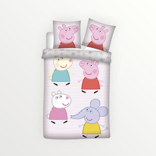 Peppa pig dekbedovertrek Stripes- Eenpersoons - 140 x 200 + 60 x 63 cm - Katoen - Beddengoedparadijs