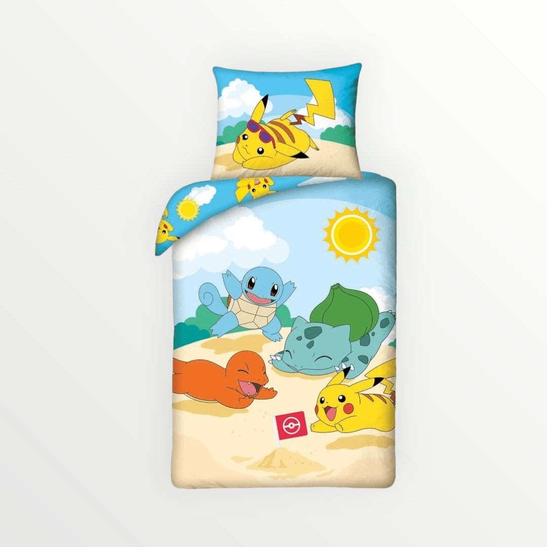 Pokemon dekbedovertrek Beach Day - Eenpersoons - 140 x 200 + 70 x 90 cm - Katoen - Beddengoedparadijs