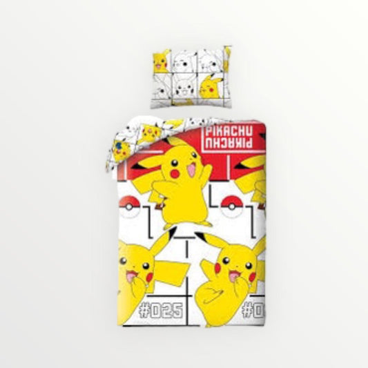 Pokemon dekbedovertrek Pikachu rood/wit - Eenpersoons - 140 x 200 + 70 x 90 cm - Beddengoedparadijs